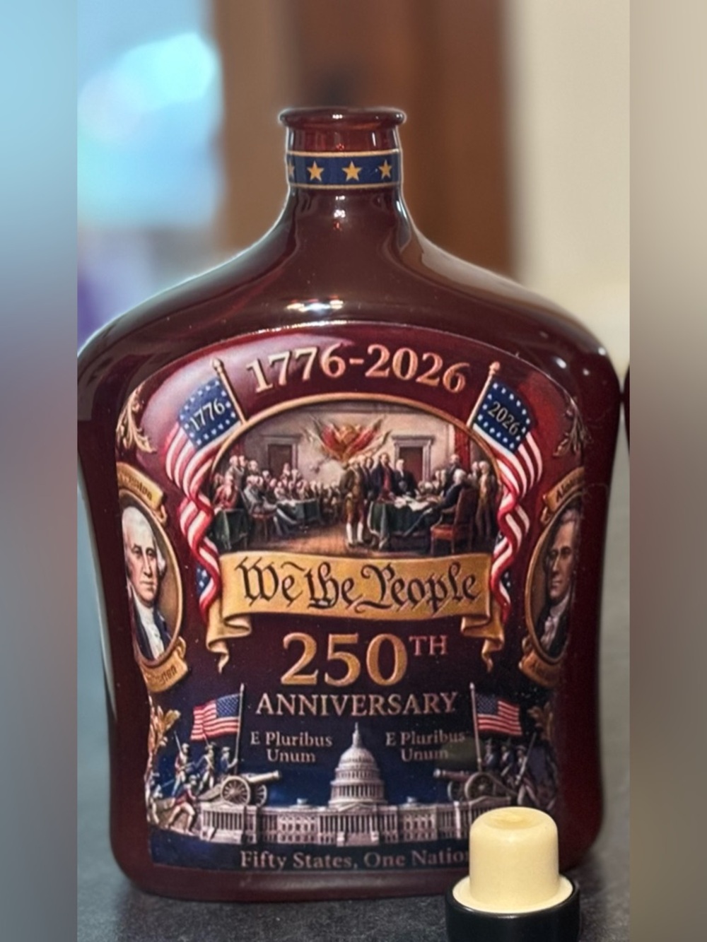 We the People 250th Anniversary Collectible Decanter - Patriotic Red